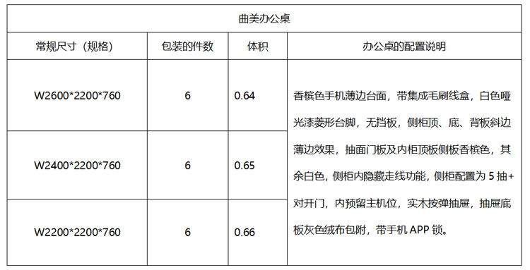 曲美老板桌參數